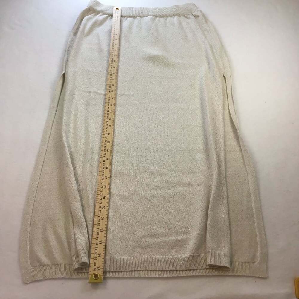 Anthropologie Metallic Knit Midi Skirt Large Cream Gold Side Slits Elegant NWT - Picture 6 of 9